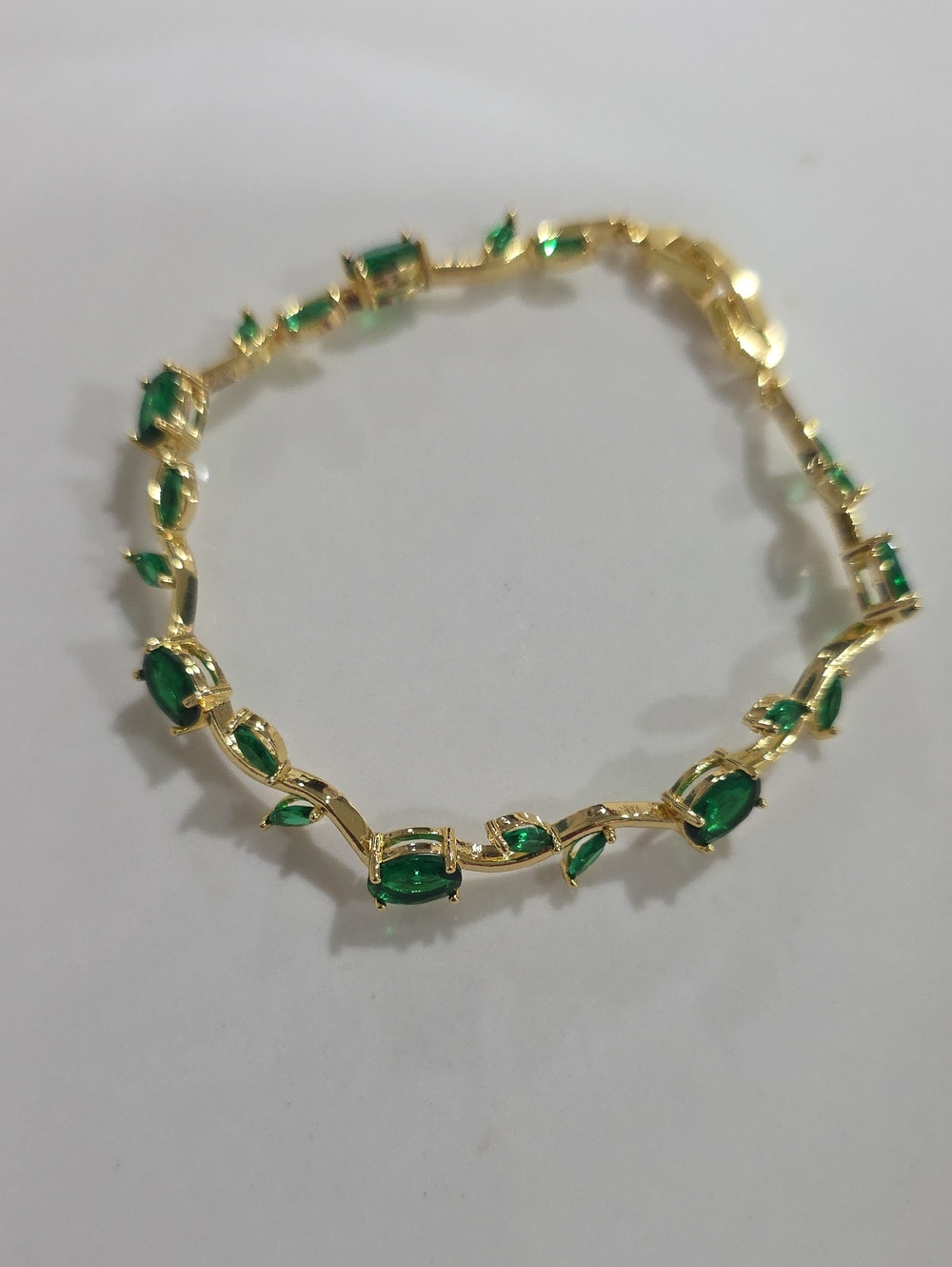 18k Gold Plated Waterproof Bracelet with Emerald Green Stones - Women Jewelry